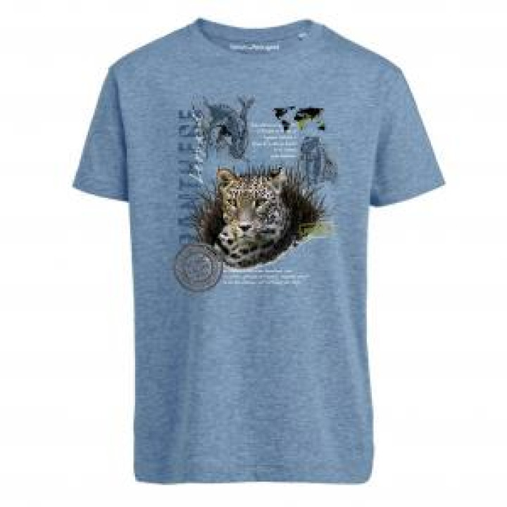 Tshirt enfant bio Panthère Léopard  transfert Col Safari de Peaugres Mid Heather Blue 34 ans
