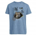 T-shirt enfant bio Panthère Léopard + transfert Col Safari de Peaugres Mid Heather Blue 3/4 ans