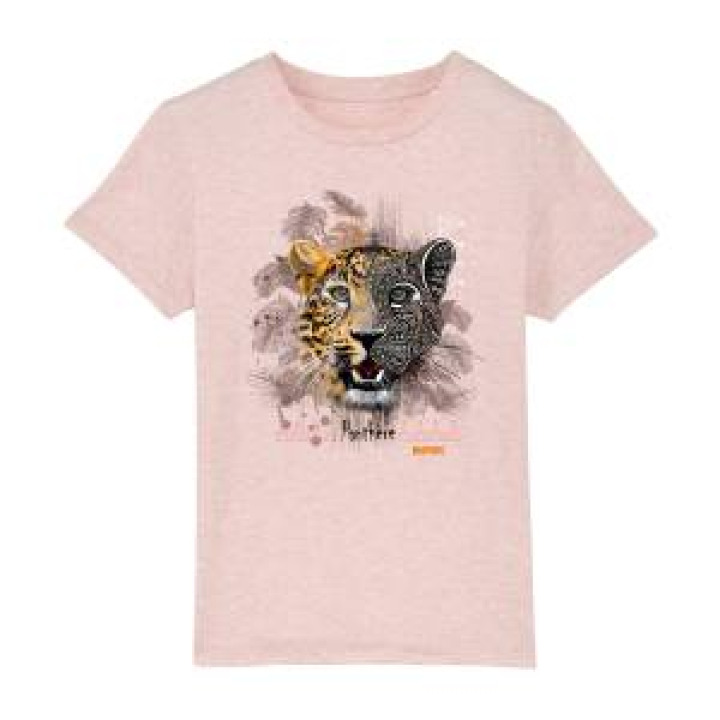Tshirt enfant bio Panthère Native Tribes Bioparc  transfert Col Bioparc Bright Orange 78 ans