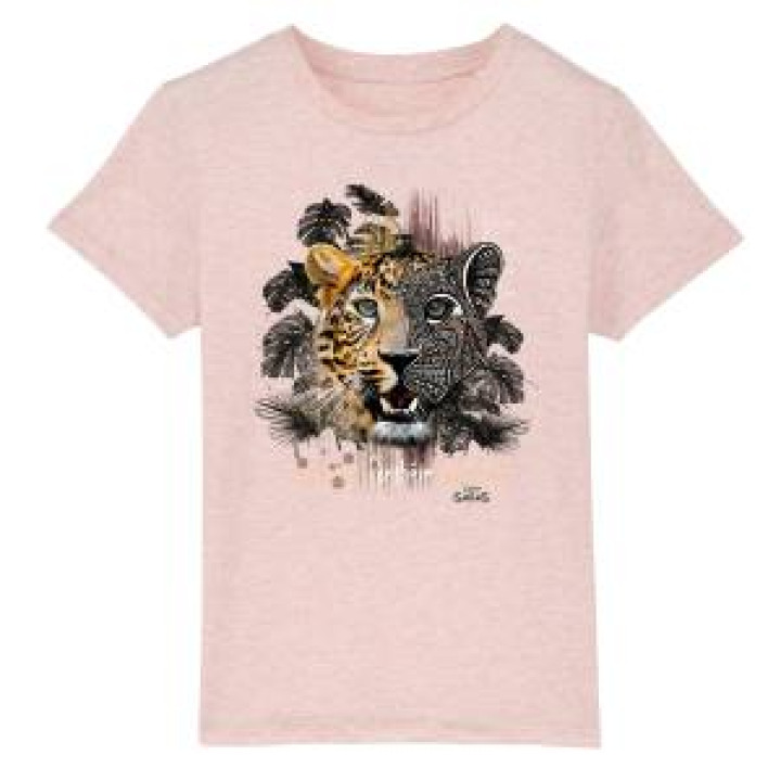 Tshirt enfant bio Panthère Native Tribes Zoo des Sables dOlonne Cream Heather Pink 56 ans