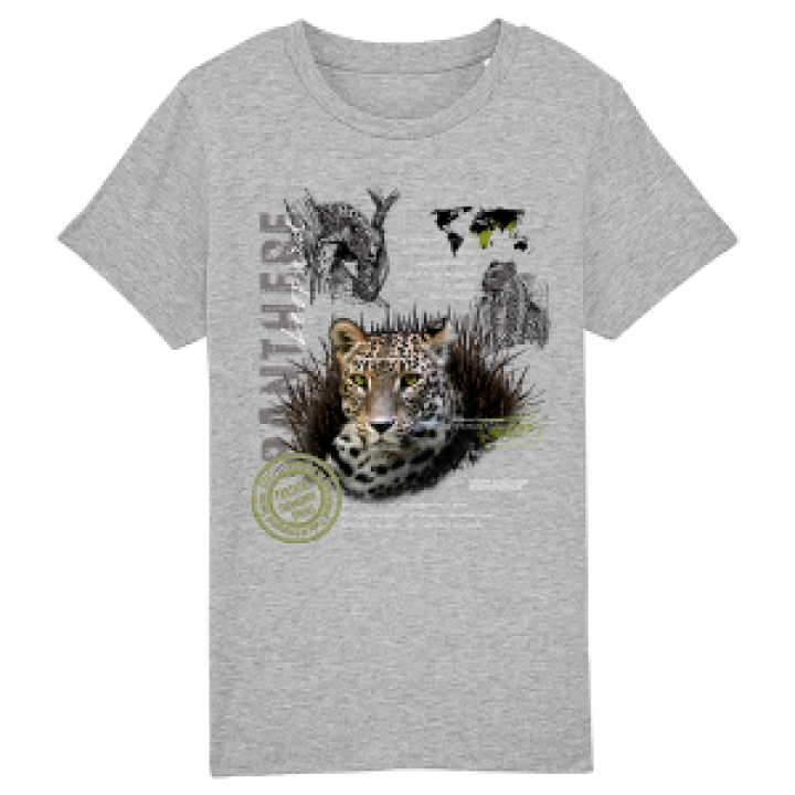 Tshirt enfant bio Panthère Réserve de la Haute Touche Heather Grey 1214 ans