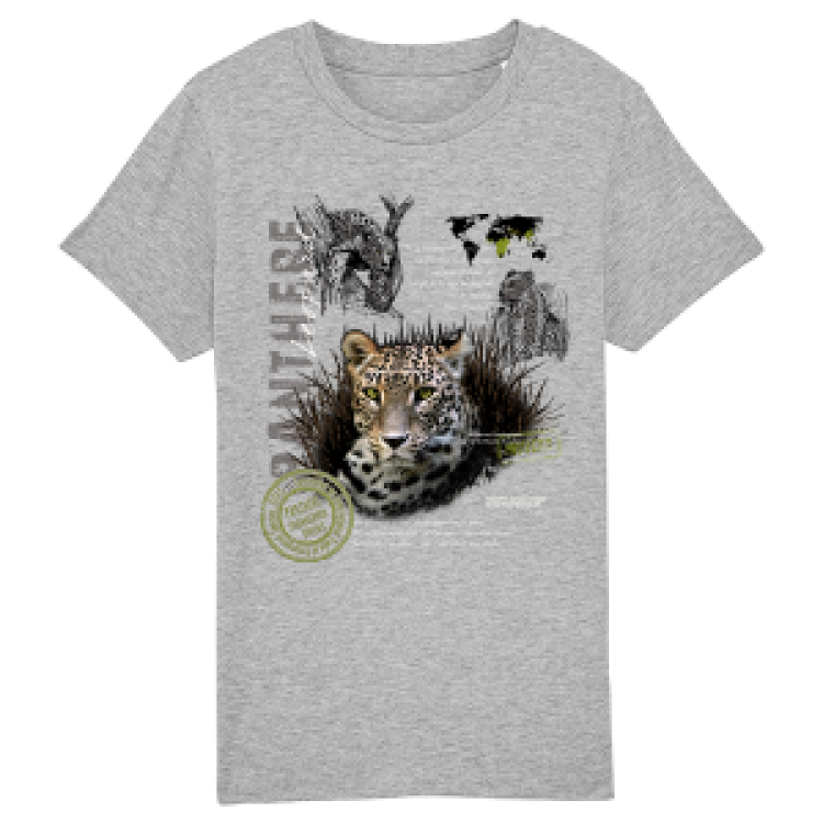 T-shirt enfant bio Panthère Réserve de la Haute Touche Heather Grey 12/14 ans