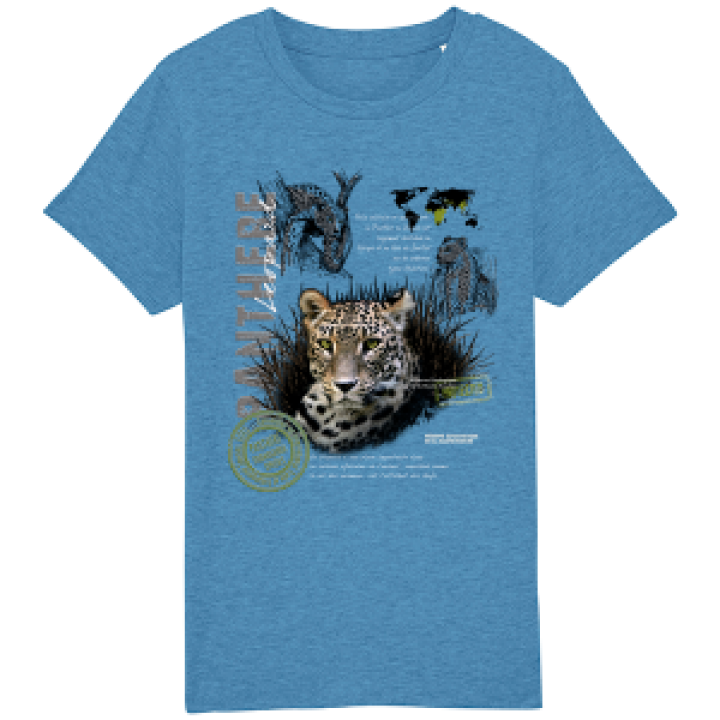 Tshirt enfant bio Panthère Réserve de la Haute Touche Mid Heather Blue 56 ans