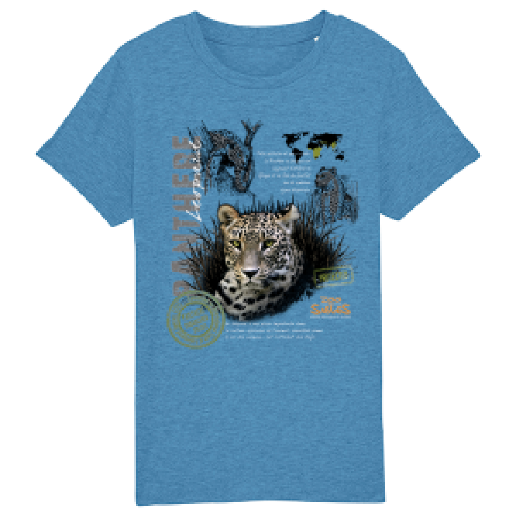 T-shirt enfant bio Panthère Zoo les Sables d’Olonne Mid Heather Blue 3/4 ans