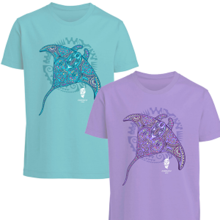 Tshirt enfant bio Raie Manta Couleurs Graphic Zoo Corsica Caribbean Blue 34 ans