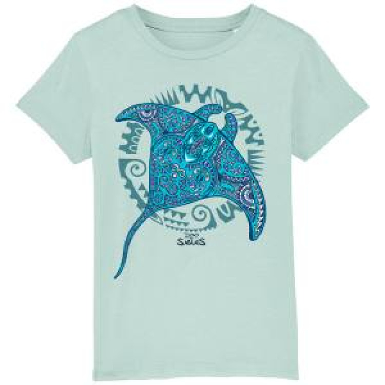 T-shirt enfant bio Raie Multicolore Zoo des Sables d’Olonne Caribbean Blue 3/4 ans