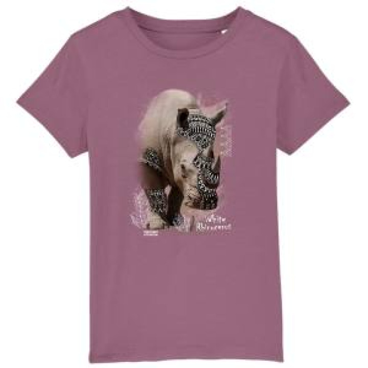 Tshirt enfant bio Rhino Natives Tribes Zoo de Thoiry  transfert Col Zoo de Thoiry Mauve 56 ans