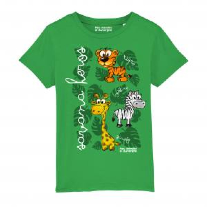 Tshirt enfant bio Savana Heros Parc Animalier dAuvergne  transfert Col Parc Animalier dAuvergne Fresh Green 34 ans