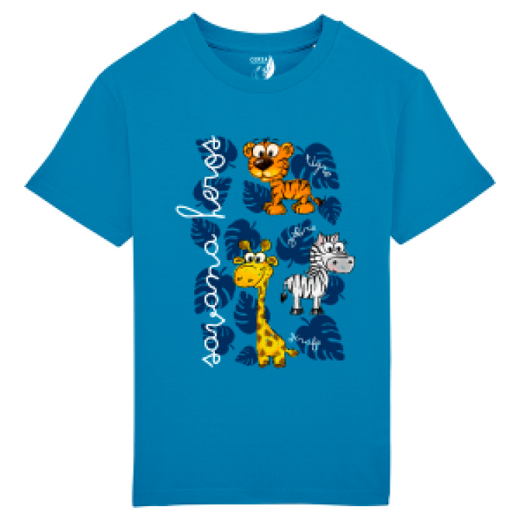 T-shirt enfant bio Savanna Heros Cerza + transfert Col Azur 3/4 ans