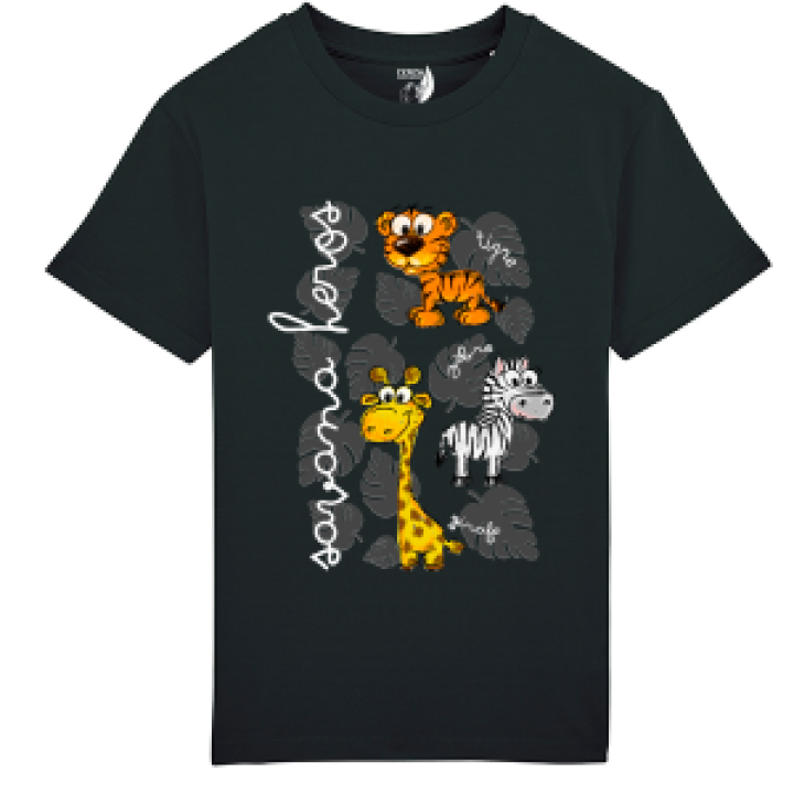 Tshirt enfant bio Savanna Heros Cerza  transfert Col Black 34 ans
