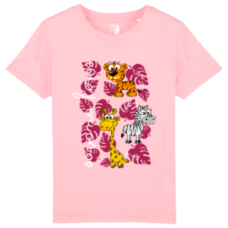 T-shirt enfant bio Savanna Heros Cerza + transfert Col Cotton pink 3/4 ans
