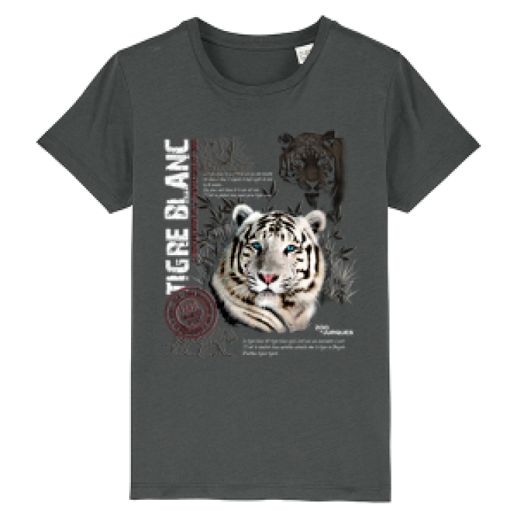 T-shirt enfant bio Tigre Blanc Zoo de Jurques Anthracite 3/4 ans