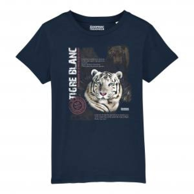 T-shirt enfant bio Tigre Blanc Zooparc de Tregomeur French Navy 7/8 ans