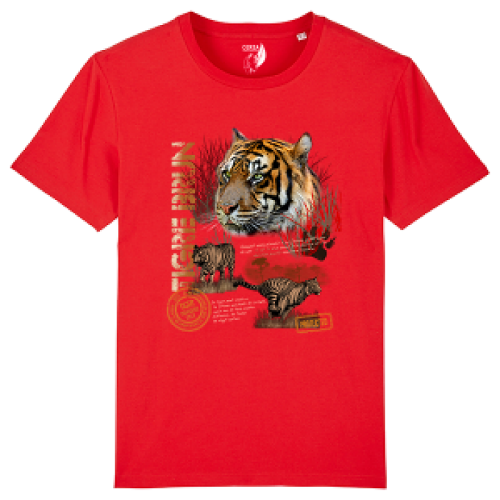 Tshirt enfant bio Tigre Brun  transfert Col Cerza Mid Heather Red 56 ans