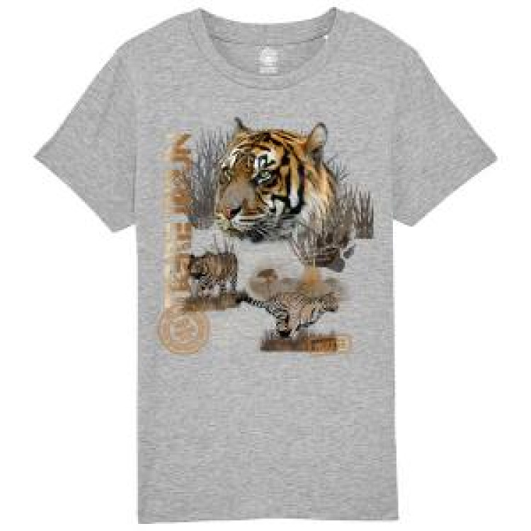 T-shirt enfant bio Tigre Brun Zoo de Thoiry + transfert Col Zoo de Thoiry Heather Grey 3/4 ans