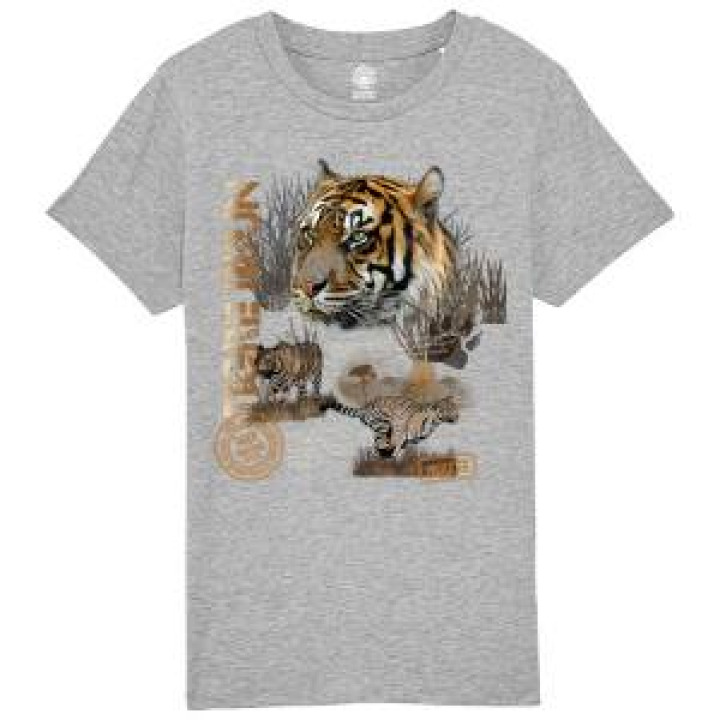 Tshirt enfant bio Tigre Brun Zoo de Thoiry  transfert Col Zoo de Thoiry Heather Grey 56 ans