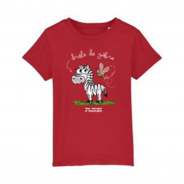 T-shirt enfant bio Z&egrave;bre Parc Animalier d&rsquo;Auvergne + transfert Col Parc Animalier d&rsquo;Auvergne Red 3/4 ans