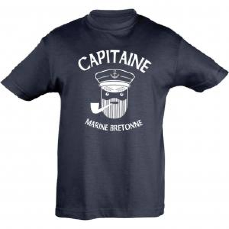 T-shirt enfant Capitaine Marine Bretonne + transfert M&eacute;tallique Ancre Marine 2 ans