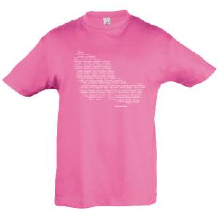 T-shirt enfant Carte Belle &Icirc;le en Mer (Impression Blanc sur T-shirt Bleu Royal et Rose Orchid&eacute;e) Rose Orchid&eacute;e 10 ans