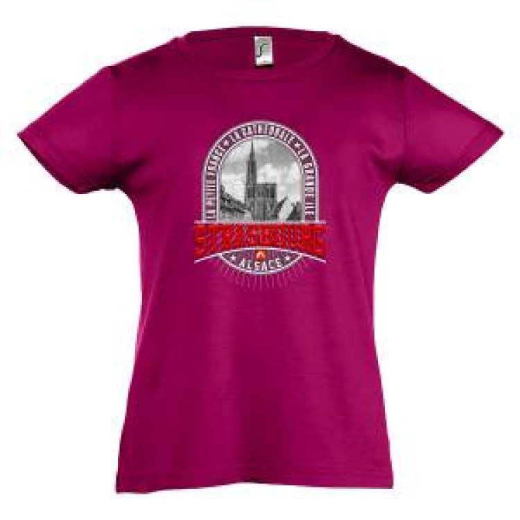 T-shirt enfant Cathedrale de Strasbourg Alsace France Rose Orchidée 2 ans