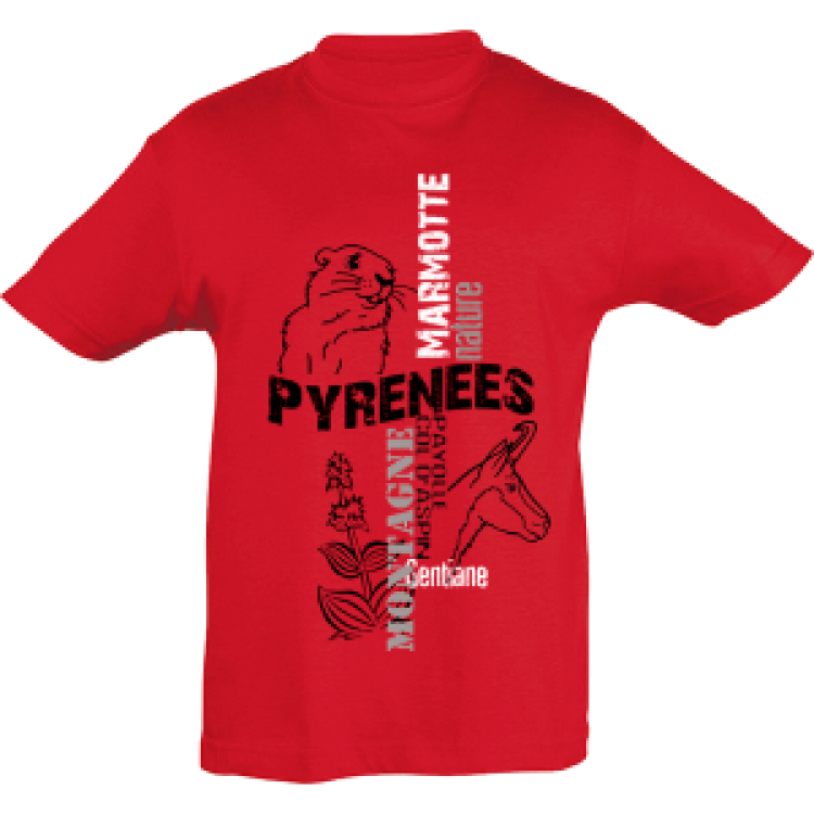 T-shirt enfant Chamois Marmotte Payolle Col d&rsquo;Aspin Rouge 10 ans