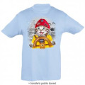 T-shirt enfant Chat Bonnet Rouge Barre Belle &Icirc;le en Mer + transferts Patch Star et I Love Blanc 2 ans