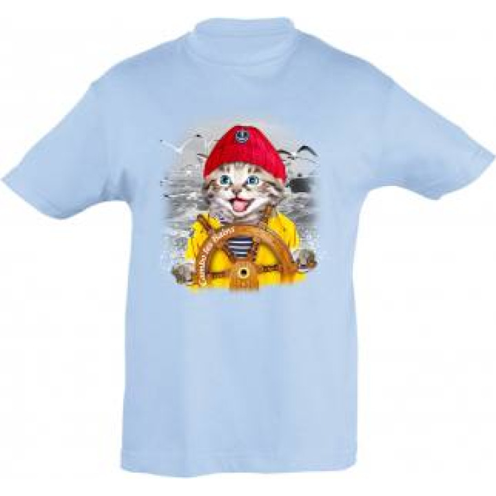 Tshirt enfant Chat Bonnet Rouge Barre Cambo les Bains  transferts Patch Star et I Love Bleu Ciel 2 ans