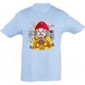 T-shirt enfant Chat Bonnet Rouge Barre Cambo les Bains + transferts Patch Star et I Love Bleu Ciel 2 ans