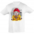 T-shirt enfant Chat Bonnet Rouge Barre Erquy + transferts Patch Star et I Love Blanc 2 ans