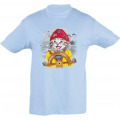 T-shirt enfant Chat Bonnet Rouge Barre Hendaye + transferts Patch Star et I Love Bleu Ciel 2 ans