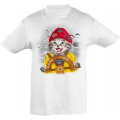 T-shirt enfant Chat Bonnet Rouge Barre &Icirc;le de Sein + transferts Patch Star et I Love Blanc 2 ans