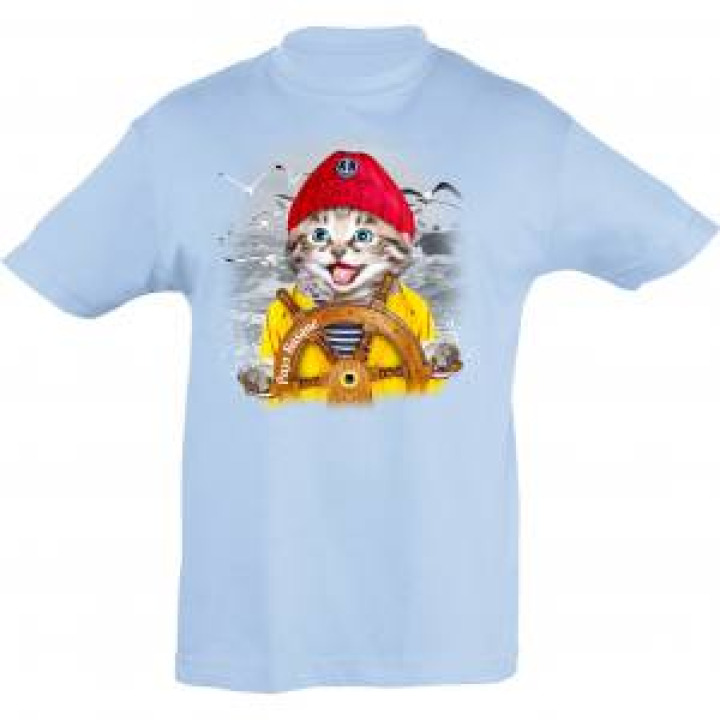 Tshirt enfant Chat Bonnet Rouge Barre Pays Basque  transferts Patch Star et I Love Bleu Ciel 2 ans