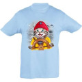 T-shirt enfant Chat Bonnet Rouge Barre Saint Malo + transferts Patch Star et I Love Bleu Ciel 2 ans