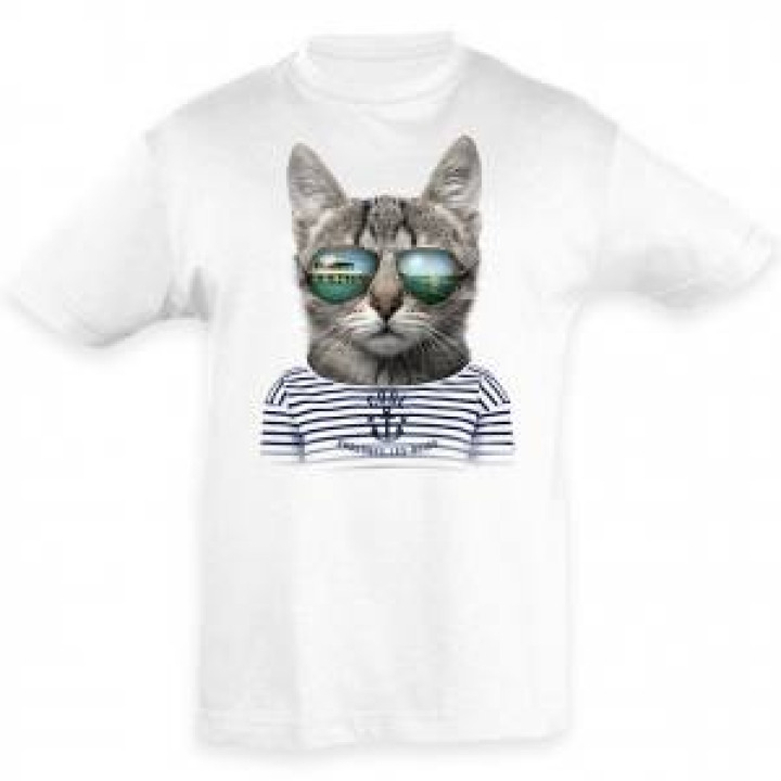 Tshirt enfant Chat Lunettes Andernos les Bains Blanc 2 ans