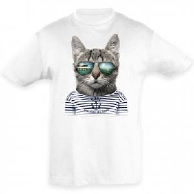 T-shirt enfant Chat Lunettes Andernos les Bains Blanc 8 ans