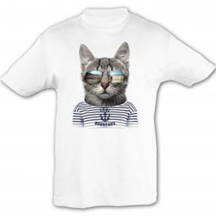 Tshirt enfant Chat Lunettes avec Vue du Miroir Bordeaux Blanc 8 ans
