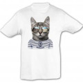 T-shirt enfant Chat Lunettes avec Vue du Miroir Bordeaux Blanc 8 ans
