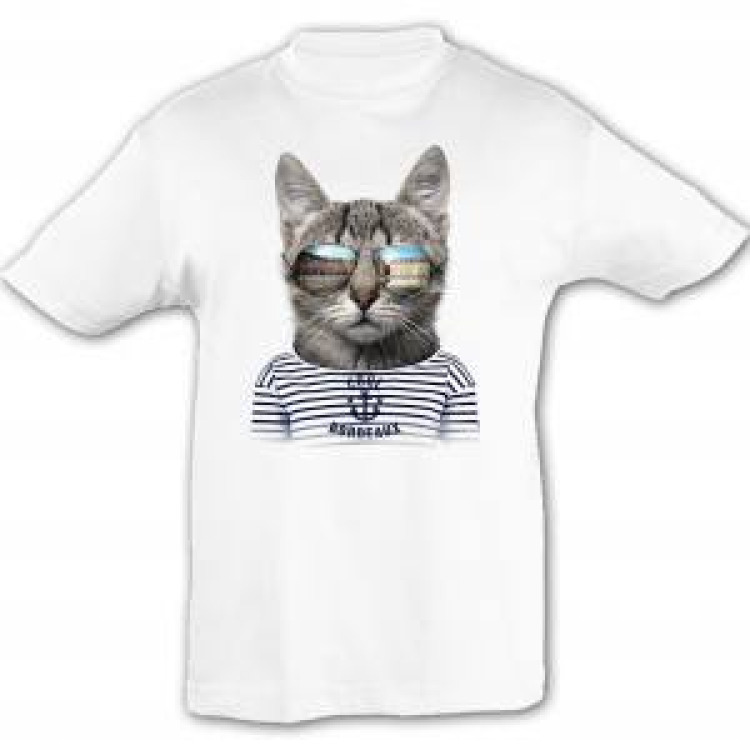 T-shirt enfant Chat Lunettes avec Vue du Miroir Bordeaux Blanc 8 ans