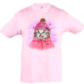 T-shirt enfant Chat Patches Saint Lary + transfert I Love et Star Rose Pale 2 ans