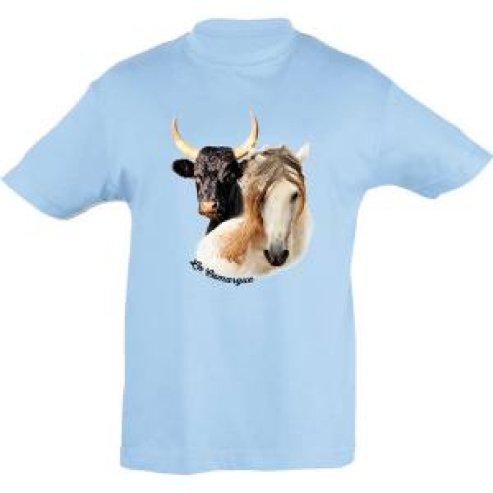 Tshirt enfant Cheval  Taureau Camargue Bleu Ciel 2 ans