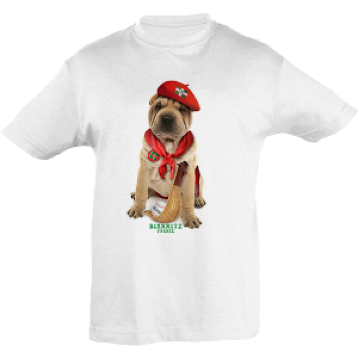 Tshirt enfant Chien Basque Biarritz France Blanc 4 ans
