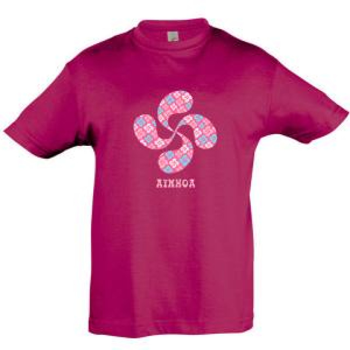 Tshirt enfant Croix Basque Aïnhoa Fuschia 2 ans
