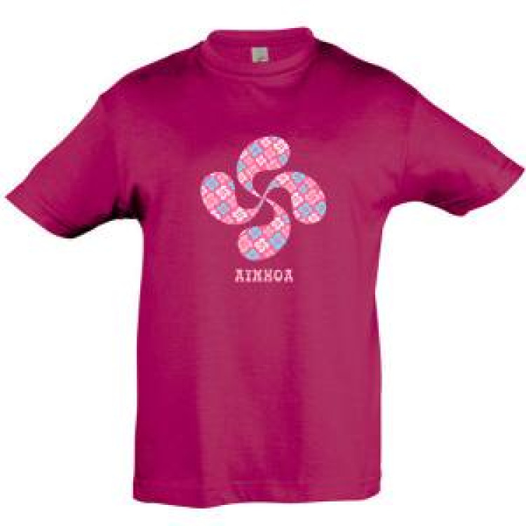 T-shirt enfant Croix Basque A&iuml;nhoa Fuschia 4 ans