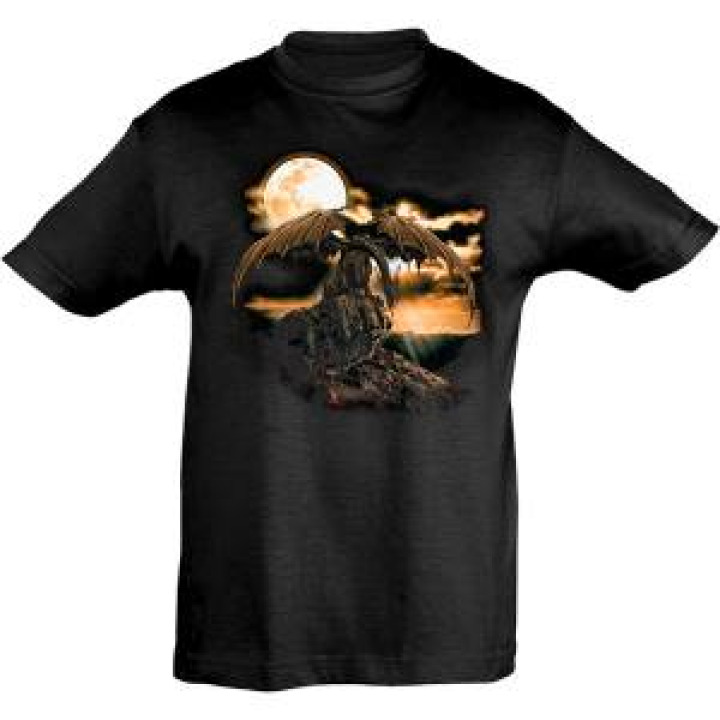 Tshirt enfant Dragon Au Clair de Lune Bc3001 Noir Profond 4 ans