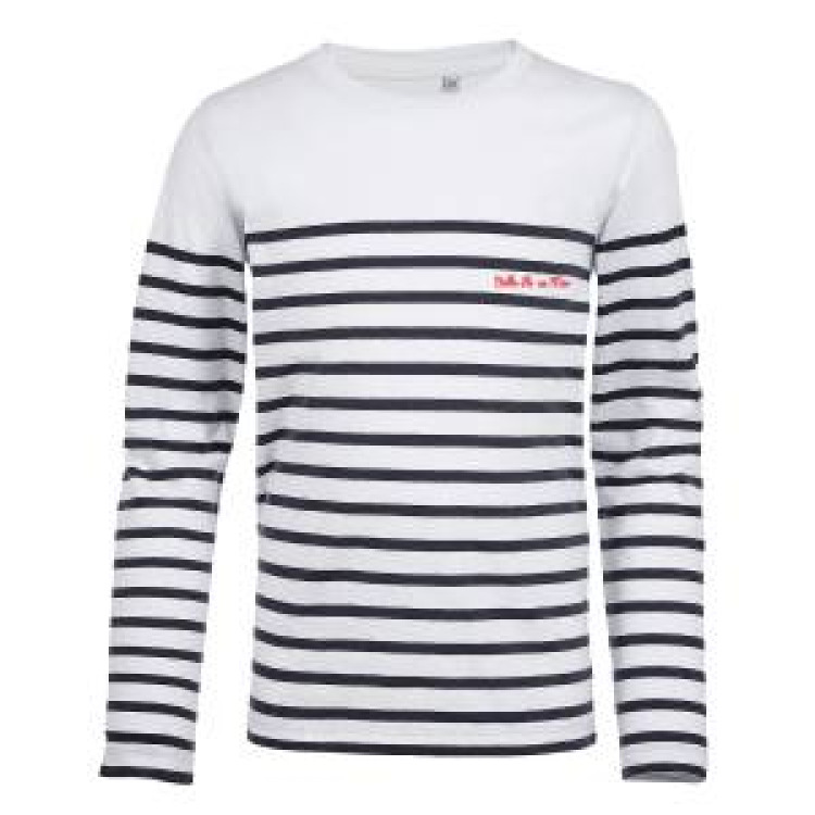 T-Shirt Enfant E1256 Ref/ 31532 pocket Belle &Icirc;le en Mer (Ecriture Rouge sur Ray&eacute; Marine, &eacute;criture Marine sur Ray&eacute; Rouge) blanc/marine 4 ans
