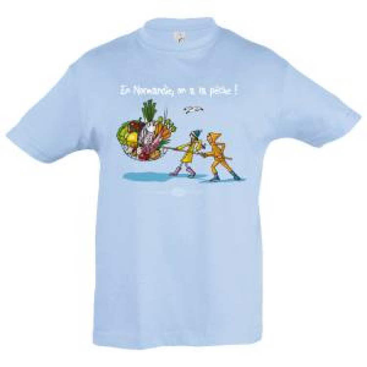 T-shirt enfant En Normandie On a la P&ecirc;che ! Bleu Ciel 2 ans