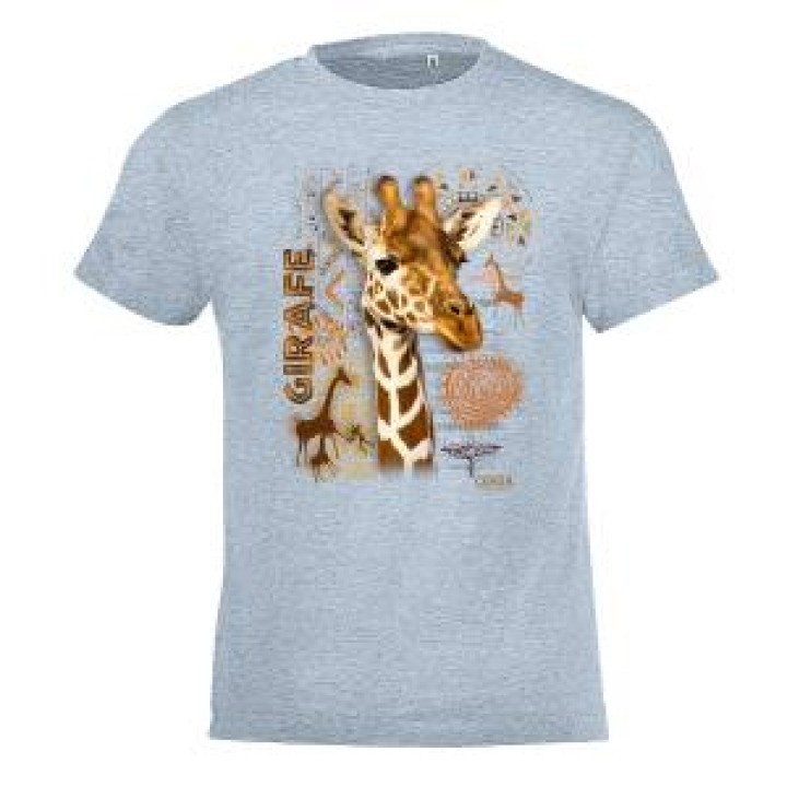 Tshirt enfant Girafe Intemporel Cerza  transfert Col Cerza Bleu ciel chiné 4 ans