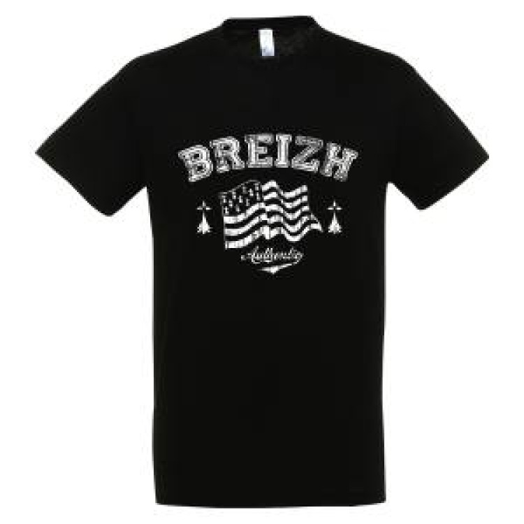 T-shirt enfant Grand Drapeau Breizh Authentic Noir Profond 10 ans