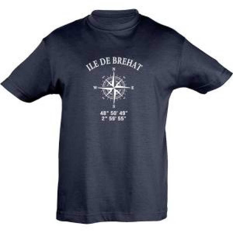 T-shirt enfant Ile de Br&eacute;hat GPS Marine 10 ans
