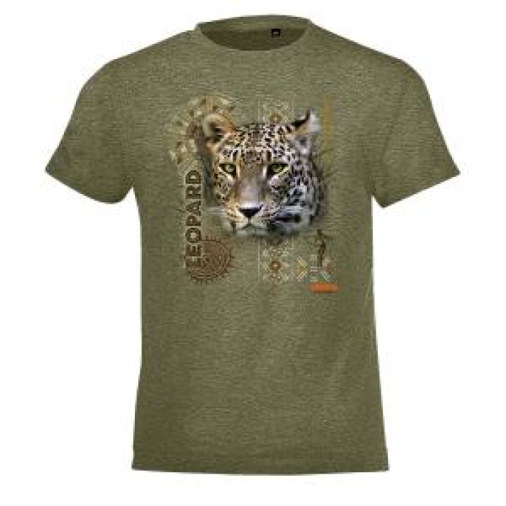 Tshirt enfant Léopard Intemporel Safari de Peaugres  transfert Col Safari de Peaugres kaki chiné 6 ans